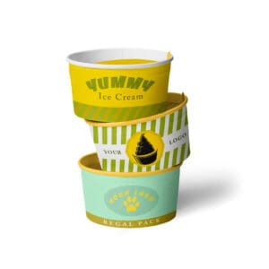Three Ice Cream cups stake on each other, Personalized food packaging