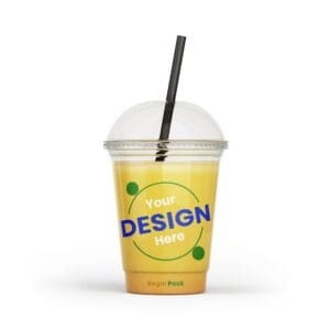 Personalized, Customized and bespoke Plastic Cups Clear with Logo - 6 Colour Print with straw and juice filled