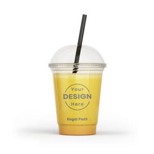 Personalized, Customized and bespoke Plastic Cups with Logo – 1 Colour Print with black straw and juice filled