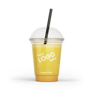 White text Personalized, Customized and bespoke Plastic Cups with Logo – 1 Colour Print with black straw and juice filled